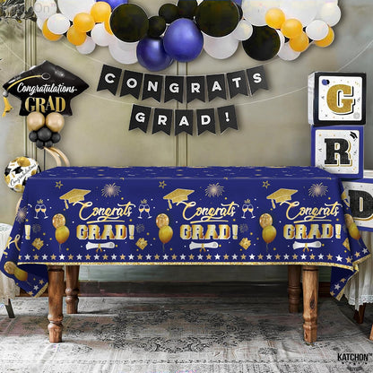 KatchOn, Blue and Gold Graduation Tablecloth - XtraLarge 54x108 Inch, Pack of 3 | Congrats Grad Tablecloth for Graduation Decorations 2026 | Grad Table Decorations 2026, Grad Party Supplies