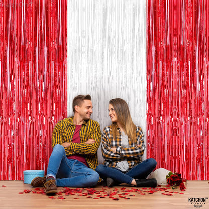 KatchOn, Red and White Streamers - 3.2x8 Ft, Pack of 3 | Red and White Fringe Curtain for Valentines Day Decorations | Fringe Backdrop for Proposal, galentines day decorations | Engagement Party Decor