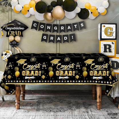 KatchOn, Black and Gold Graduation Decoration 2026 - XtraLarge 54x108 Inch, Pack of 3 | Congrats Grad Tablecloth for 2026 Graduation Decorations | Graduations Table Decorations, Grad Party Supplies