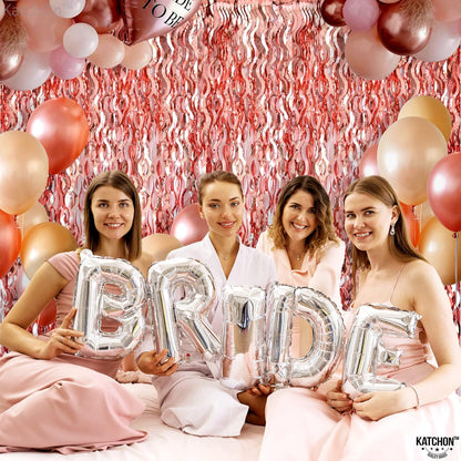 KatchOn XtraLarge Wavy Rose Gold Fringe Backdrop - 6.4x6.5 Feet Rose Gold Fringe Pack of 2 | Wine Bachelorette Party Decorations | Rose Gold Party Decorations, Rose Gold Birthday Decorations for Women