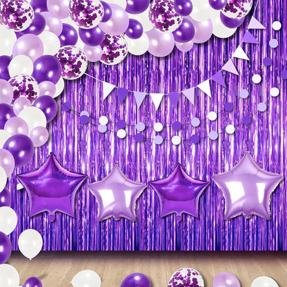 KatchOn, Purple Decorations Arch Set - Pack of 130 | Star Balloons, Fringe, Paper Fans, Swirls, latex Balloons for Graduation Decorations | Purple Birthday Decorations, Anniversary Decorations