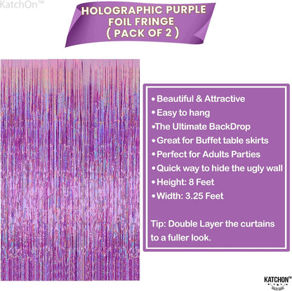 KatchOn, Iridescent Purple Fringe Curtain - 8x3.25 Feet, Pack of 2 | Purple Streamers for Mermaid Birthday Decorations | Purple Party Decorations | Valentine Decorations, Purple Birthday Decorations