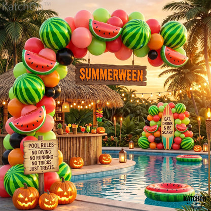 22 Inch Watermelon Balloons - Pack of 6, 4D Round One In A Melon Balloons | Summerween Party Decor | Watermelon Mylar Balloon, Watermelon Birthday Decorations | Summer Party Decoration, KatchOn