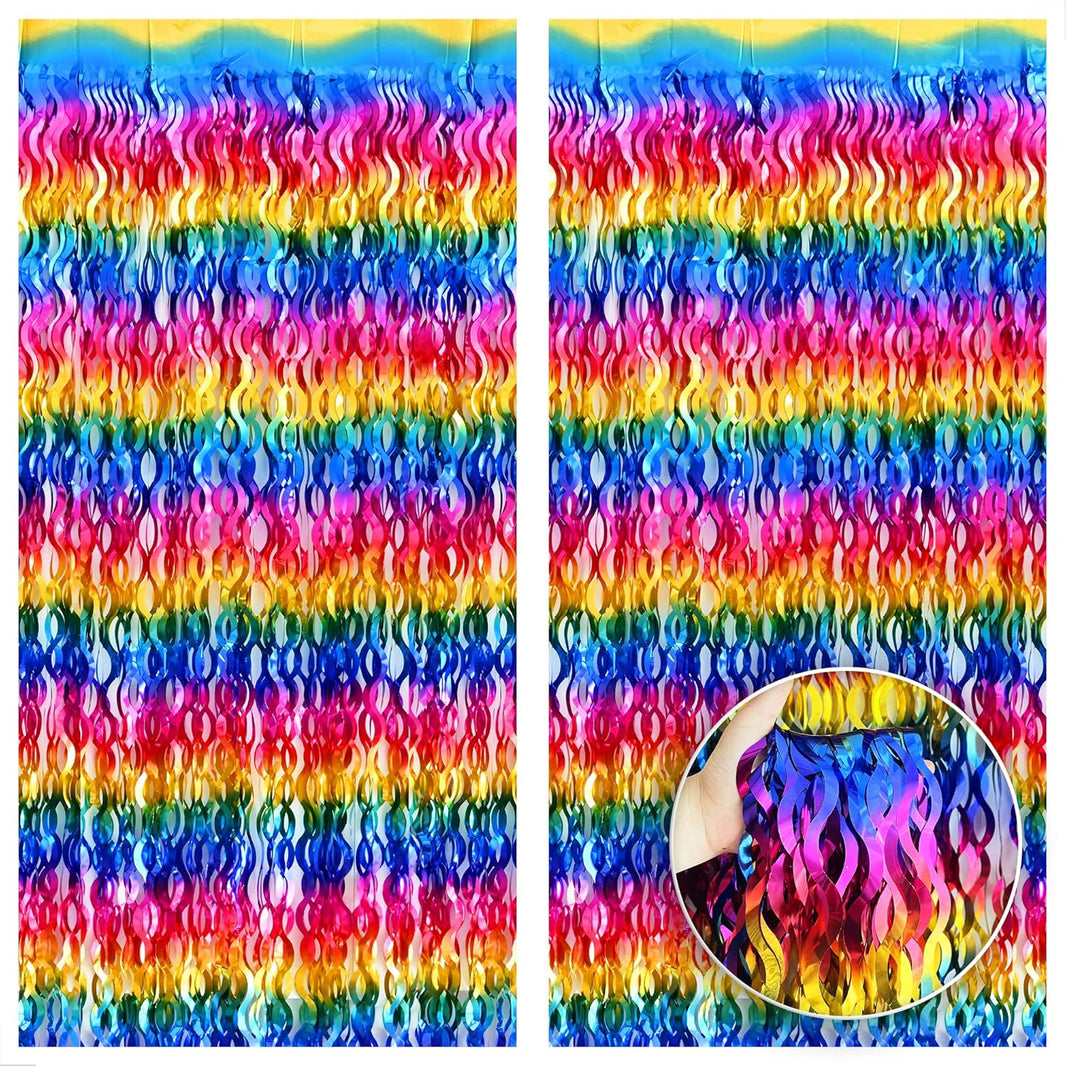 KatchOn, Wave Rainbow Fringe Curtain - Large, 3.25x8 Feet, Pack of 2 | Easter Decorations for Home | Easter Backdrops, Rainbow Birthday Decorations | Pride Streamers for Pride Party Decorations