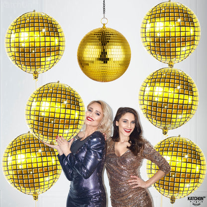 KatchOn, Huge Gold Disco Ball Balloons - 22 Inch Pack of 6 | 4D Disco Balloon, Gold Party Decorations | Graduation Balloons, Graduation Decorations 2025 | Disco Ball Decoration