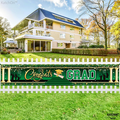 KatchOn, Green and Gold Congrats Grad Banner - 120x20 Inch | Graduation Yard Banner 2026 | Graduation Yard Sign for Graduation Decorations 2026 | Congrats Grad Graduation Banner | Class of 2026