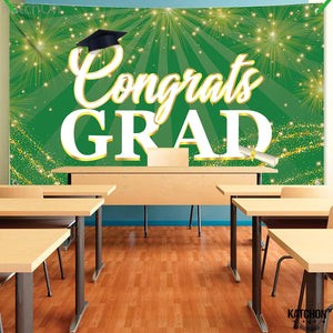 KatchOn, Green Congrats Grad Banner - Xtralarge, 72x44 Inch | Green and Gold Grad Banner for Graduation Decorations 2026 | Congrats Grad Backdrop for 2026 Graduation Decorations