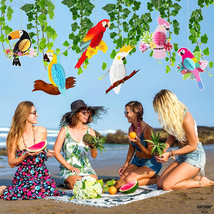 KatchOn, Big Tropical Birds Honeycomb Cutouts - Pack of 6, | Tropical Party Decorations, Hawaiian Party Decorations | Jungle Birds, Luau Party Decorations | Tropical Birds for Rainforest Decorations