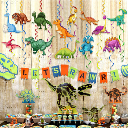 KatchOn, Hanging Dinosaur Decorations for Birthday Party - Pack of 42, No DIY | Dinosaur Hanging Swirls | Dinosaur Birthday Party Supplies | Dinosaur Party Decorations | Dinosaur Classroom Decorations
