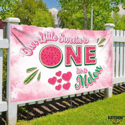 KatchOn One in a Melon Backdrop – 72x44 Inch | Watermelon Banner for One in a Melon Party Decorations, Watermelon Birthday Decorations