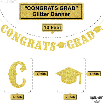 Graduation Decoration 2026 | Glitter Gold Congrats Grad Banner 2026 - No DIY, 10 Feet | Gold Congrats Grad Sign for Graduation Decorations Class of 2026, KatchOn