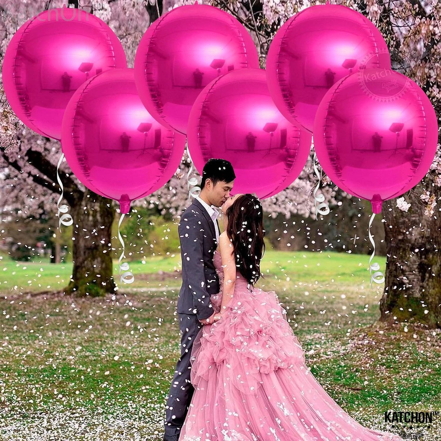 KatchOn, Big Hot Pink Balloons - 22 Inch, Pack of 6 | Hot Pink Foil Balloons for Hot Pink Party Decorations | 4D Sphere Metallic Pink Balloons, Hot Pink Birthday Decorations | Hot Pink Mylar Balloons