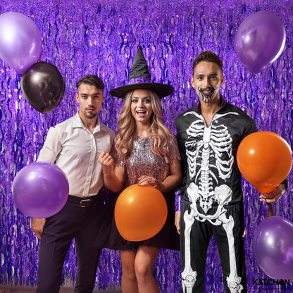 Katchon, Wavy Purple Foil Fringe Curtain - Pack of 2 | Wavy Streamers, Unicorn Party Decorations | Purple Fringe Backdrop for Baby Shower, Birthday, Mermaid Party Decorations | Halloween Decor Indoor