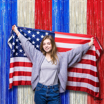 KatchOn, Red White and Blue Streamers - XtraLarge, 8x6.4 Feet, Pack of 2 | Red White and Blue Decorations | French Decorations | Red White and Blue Fringe Curtain for White Trash Party Decorations