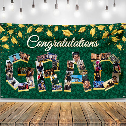 KatchOn, Congratulations Graduation Photo Banner - 72x44 Inch | Personalized Graduation Banner, Graduation Decorations Class of 2026 | Green Graduation Backdrop for 2026 Graduation Decorations 2026