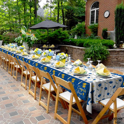KatchOn Graduation Decorations 2026 | Blue and White Graduation Tablecloth - Pack of 3, XtraLarge 108x54 Inch | Congrats Grad Tablecloth for Graduation | 2026 Graduation Table Decorations