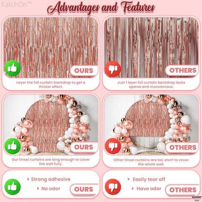 KatchOn, Rose Gold Foil Fringe Curtain, 8 Feet - Pack of 2