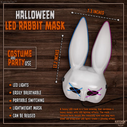 KatchOn, Halloween Mask LED Light Up Bunny Mask - Purge | Realistic Movie Cosplay, Halloween Cosplay Party | White Mask for Masquerade Parties | Halloween Costume Accessory