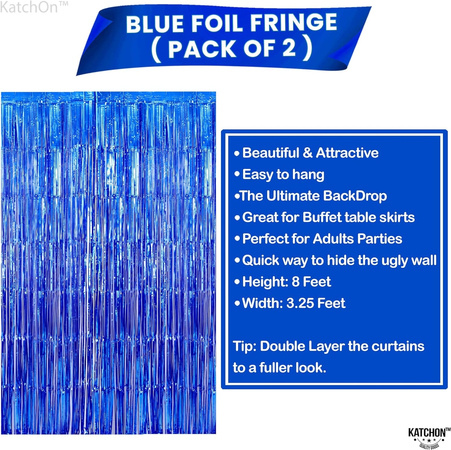 KatchOn, Xtralarge Blue Fringe Backdrop - 8x3.2 Feet, Pack of 2 | Blue Streamers Party Decorations | Blue Fringe Curtain for Ocean Decorations | Under The Sea Party Decorations, Blue Party Decorations