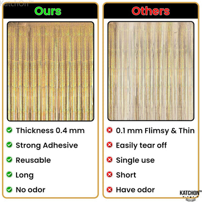 KatchOn, Champagne Gold Fringe Curtain Backdrop - Large, 3.2x8 Feet, Pack of 2 | Champagne Gold Foil Fringe Curtain Backdrop | Golden Birthday Party Decoration | Graduation Party Decoration Backdrop