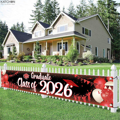 KatchOn, Large Graduate Class of 2026 Banner - 120x20 Inch | Red and White Graduation Yard Banner for Outdoor 2026 Graduation Decorations | Class of 2026 Decor, Grad Party Decorations