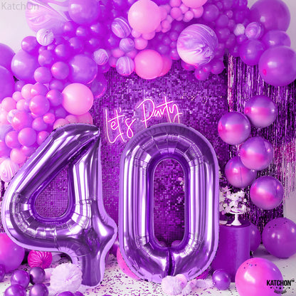 KatchOn, Giant 40th Birthday Balloons Purple - 40 Inch | Purple 40 Balloon | Purple 40th Birthday Decorations | 40 Numbers Balloon | 40th Happy Birthday Decorations, Happy Anniversary Decorations