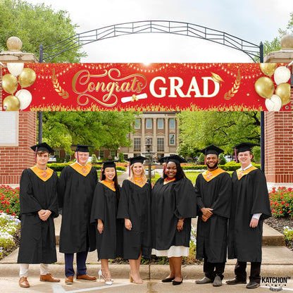 Graduation Decorations 2026 | Xtralarge Red And Gold Congrats Grad Banner 2026-120x20 Inch | Graduation Yard Banner | Congrats Grad Yard Banner | Graduation Yard Signs | Katchon