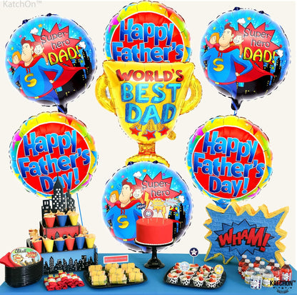 KatchOn, Happy Fathers Day Balloons - Large, Pack of 7 | Happy Fathers Day Decorations, Trophy Balloons | Super Dad Decorations | Best Dad Balloon for Happy Fathers Day Backdrop