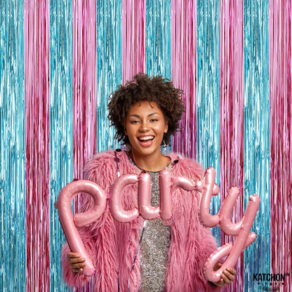 KatchOn, XtraLarge Pink and Blue Streamers - 8x3.2 Feet, Pack of 2 | Gender Reveal Decorations | Baby Gender Reveal Backdrop Boy or Girl | Pink and Blue Backdrop for Pink and Blue Party Decorations