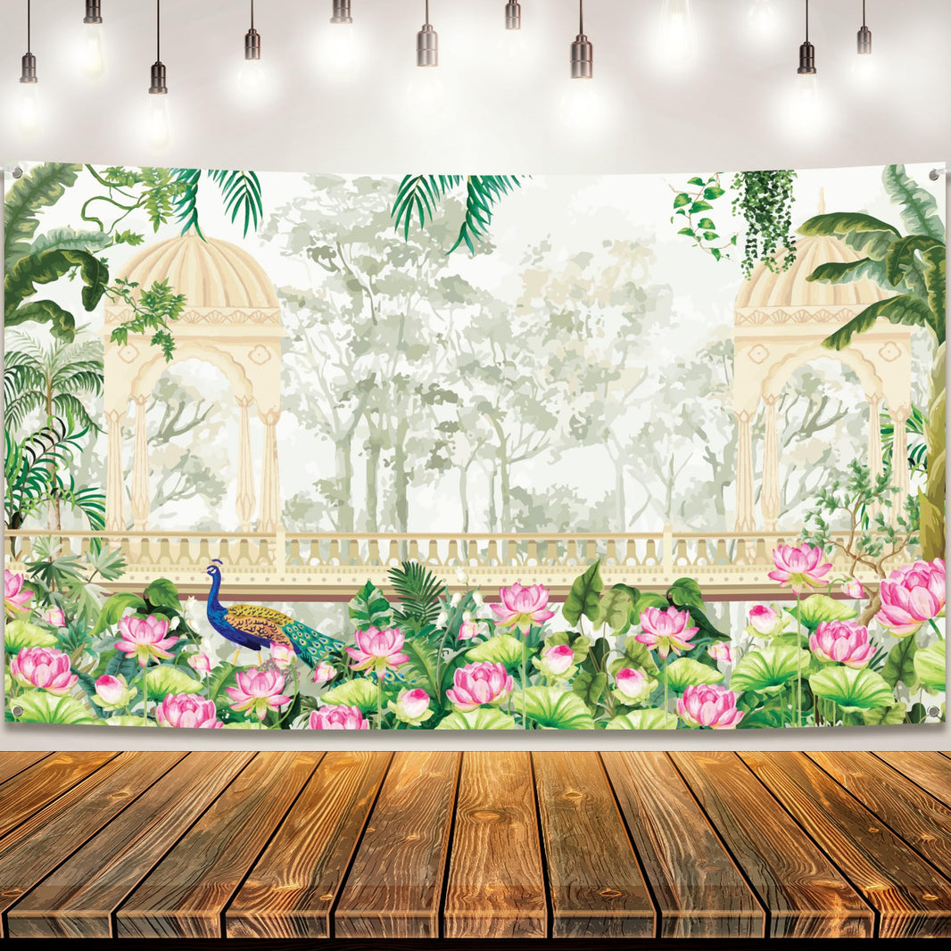 KatchOn, Peacock Photo Backdrop - 7.5×5 feets | Peacock Party Decorations | Mandir Backdrop, Indian Traditional Banner for Navratri, Durga Puja, Wedding, Housewarming Pooja | Happy Diwali Banner