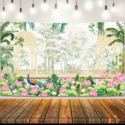 KatchOn, Peacock Photo Backdrop - 7.5×5 feets | Peacock Party Decorations | Mandir Backdrop, Indian Traditional Banner for Navratri, Durga Puja, Wedding, Housewarming Pooja | Happy Diwali Banner