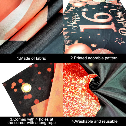 Katchon, Rose Gold Happy 16th Birthday Banner - XtraLarge, 72x44 Inch | 16th Birthday Backdrop, Rose Gold Sweet 16 Birthday Decorations for Girls | Sweet Sixteen Backdrop, 16th Birthday Decorations