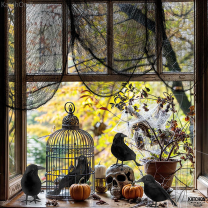 KatchOn Halloween Creepy Cloth and Crows, Black Cheesecloth - Pack of 7