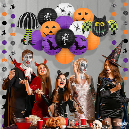 KatchOn Halloween Hanging Paper Lanterns Set, Pack of 15