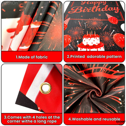KatchOn, Red Happy Birthday Banner - XtraLarge, 74x36 Inch | Red and Black Birthday Decorations | Happy Birthday Door Banner for happy birthday Decorations