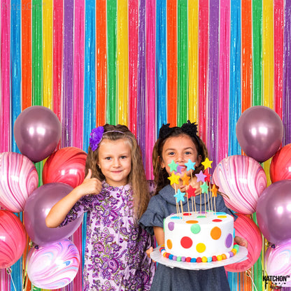 KatchOn, Sparkling Rainbow Fringe Curtain - 3.2x8 Feet, Pack of 2 | Easter Foil Fringe Curtains for Rainbow Party Decorations | Rainbows Backdrop | Party Streamers for Easter Decorations for Home