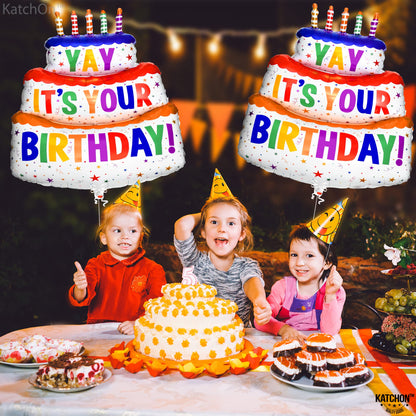 KatchOn, Giant Happy Birthday Balloon - 40 Inch, Pack of 2 | Happy Birthday Printed Balloons | Yay Balloon for happy birthday Decorations | Rainbow Birthday Decorations