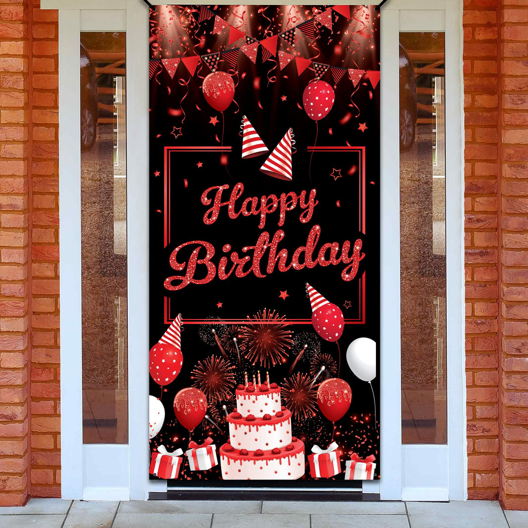 KatchOn, Red Happy Birthday Banner - XtraLarge, 74x36 Inch | Red and Black Birthday Decorations | Happy Birthday Door Banner for happy birthday Decorations