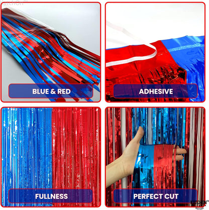 KatchOn, Red and Blue Streamers, Pack of 2 - Xtralarge, 8x3.2 Feet | Red and Blue Fringe Curtain, Red and Blue Party Decorations | Circus Theme Party Decorations | Red and Blue Carnival Decorations