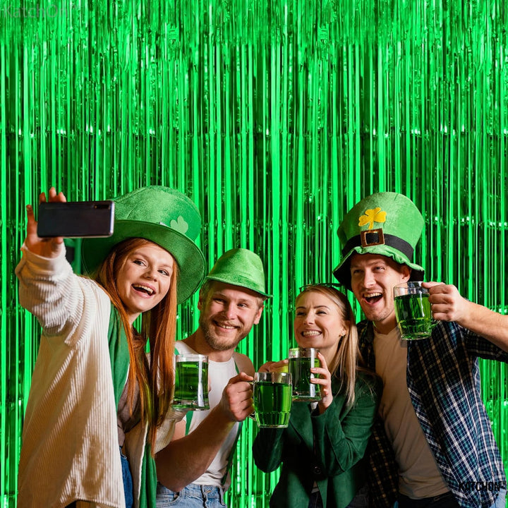KatchOn XtraLarge Green Streamers Party Decorations - 8x3.2 Feet, Pack of 2 | Green Door Streamers, Jungle Party Decorations | St Patricks Day Decorations | Green Fringe Backdrop, Football Decorations
