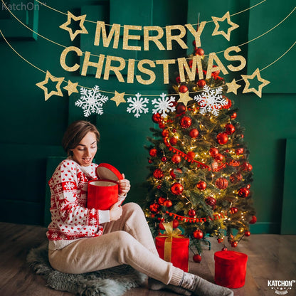 KatchOn, Glitter Merry Christmas Banner Indoor - Large 10 Feet, 3 Strings | Snowflake Garland | Merry Christmas Decorations | Xmas Decorations | Winter Party Decorations | Merry Christmas Garland