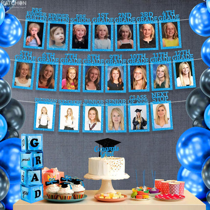 KatchOn, K-12 Graduation Photo Banner 5x7 - Large, 10 Feet | Kindergarten Grad Backdrop, Blue Decorations Class of 2026 | Grad Picture Display for Graduation Decorations 2026
