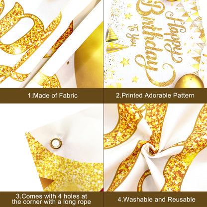 KatchOn, Gold Happy Birthday Banner - XtraLarge 72x44 Inch | Birthday Decorations for Women, Men, Boys and Girls | Hbd Banner Backdrop Gold And White Party Decoration