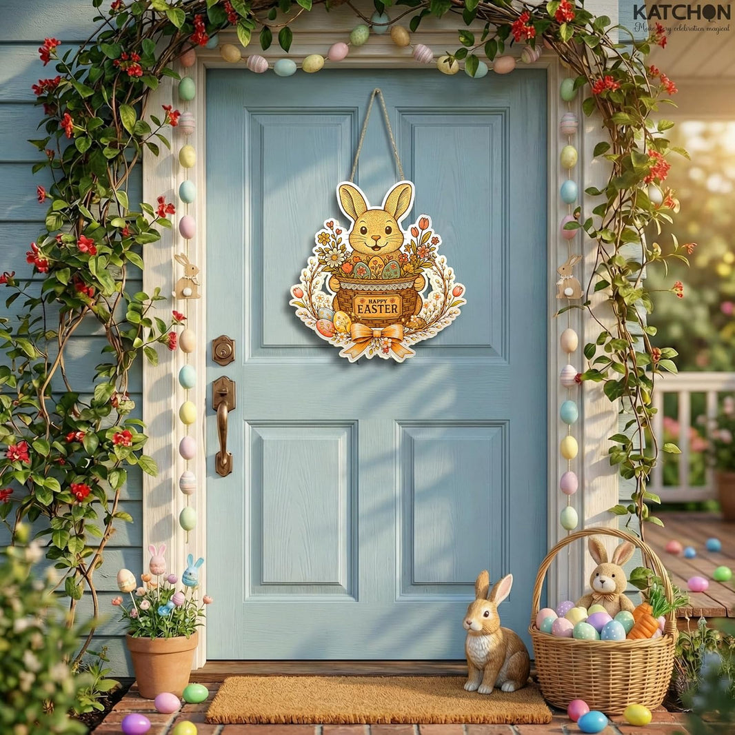 katchon happy easter door sign wooden 11 4 inch happy easter door decoration wooden easter wreath for front door welcome hanging sign easter decorations for home