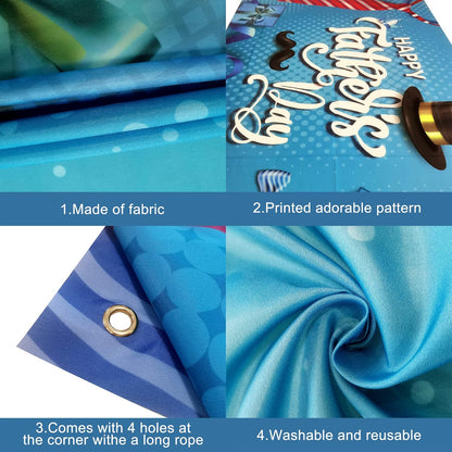 KatchOn, Blue Happy Fathers Day Banner - XtraLarge, 72x44 Inch | Happy Fathers Day Decorations for Party | Happy Fathers Day Backdrop for Photography, Father's Day Decorations, Happy Fathers Day Sign