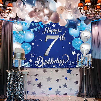 KatchOn, XtraLarge Happy 7th Birthday Banner - 72x44 Inch | Birthday Decorations for Boys and Girls | Hbd Banner Backdrop For Blue Party Decorations | Ocean Themed Party Decorations