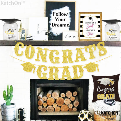 Graduation Decoration 2026 | Glitter Gold Congrats Grad Banner 2026 - No DIY, 10 Feet | Gold Congrats Grad Sign for Graduation Decorations Class of 2026, KatchOn