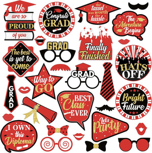 KatchOn, Graduation Photo Booth Props 2026 - Glitter, Pack of 30 | Red and Black Graduation Photo Props | Graduation Props for Red and Black Graduation Decorations 2026, Congrats Grad Decorations