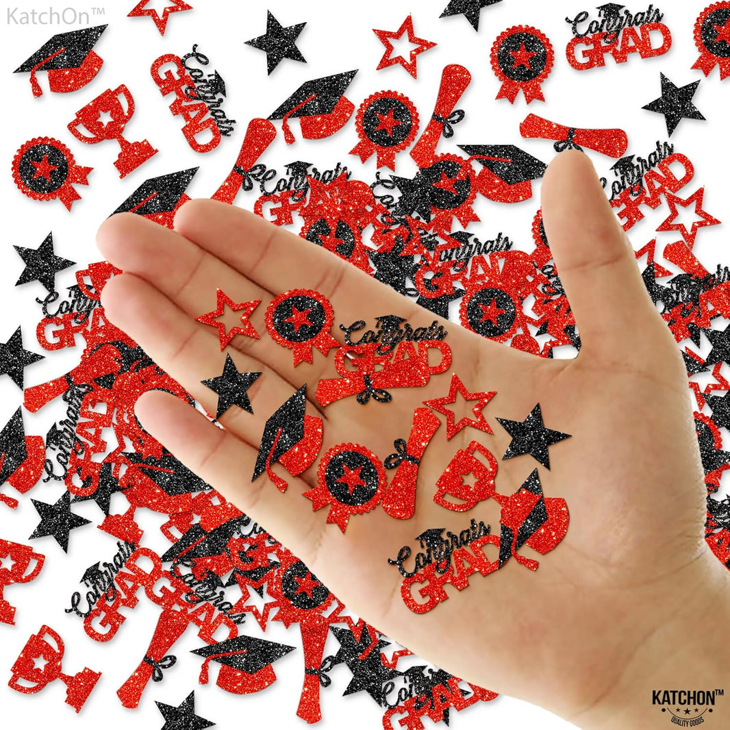KatchOn, Shiny Glitter Red and Black Graduation Confetti - Pack of 300 | Congrats Grad Confetti for Class of 2026 Decorations | Red and Black 2026 Graduation Decorations | Grad Party Decoration 2026