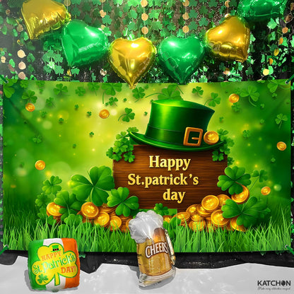 Happy St Patrick's Day Banner - 72x44 Inch | St Patricks Day Backdrop for Photography | Happy St Patricks Day Decorations Banners | Shamrock Decorations | St Patricks Day Decor Banner wall poster